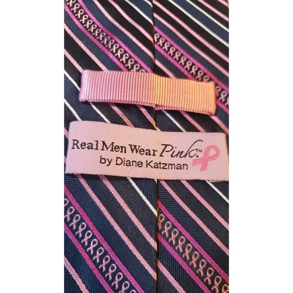 Diane Katzman 'Real Men Wear Pink' Neck Tie Mens Striped Breast Cancer Awareness - Picture 1 of 13